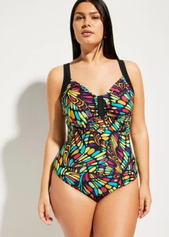 bonprix Nachhaltigere Materialien|Shapewear^Medium Shape-Badeanzug rundum bedruckt schwarz graphisch