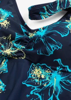 bonprix Nachhaltigere Materialien|Bademode·Badekleider^Medium Shape-Badekleid mit V-Ausschnitt dunkelblau/türkis/gelb bedruckt