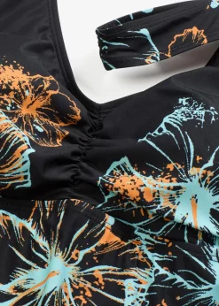 bonprix Nachhaltigere Materialien|Bademode·Badekleider^Medium Shape-Badekleid mit V-Ausschnitt schwarz/orange/türkis bedruckt