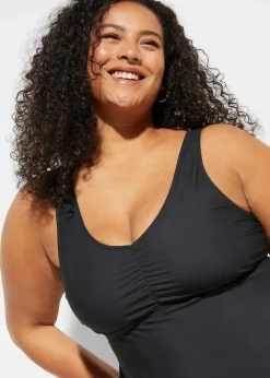 bonprix Nachhaltigere Materialien|Shapewear^Medium Shape-Badekleid mit V-Ausschnitt schwarz