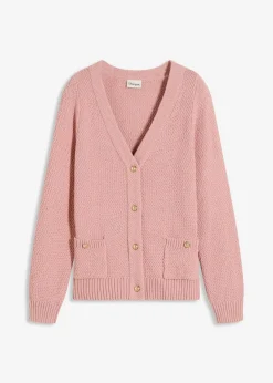 bonprix Bekleidung·Umstandsmode|Pullover & Strickjacken^Melange Strickjacke mit goldfarbigen Knöpfen aschrosa meliert