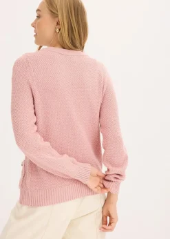 bonprix Bekleidung·Umstandsmode|Pullover & Strickjacken^Melange Strickjacke mit goldfarbigen Knöpfen aschrosa meliert