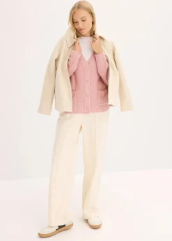 bonprix Bekleidung·Umstandsmode|Pullover & Strickjacken^Melange Strickjacke mit goldfarbigen Knöpfen aschrosa meliert