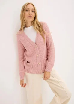 bonprix Bekleidung·Umstandsmode|Pullover & Strickjacken^Melange Strickjacke mit goldfarbigen Knöpfen aschrosa meliert
