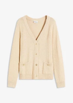 bonprix Bekleidung·Umstandsmode|Pullover & Strickjacken^Melange Strickjacke mit goldfarbigen Knöpfen kieselbeige meliert