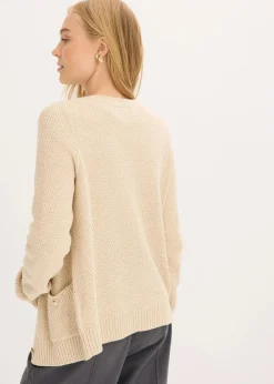 bonprix Bekleidung·Umstandsmode|Pullover & Strickjacken^Melange Strickjacke mit goldfarbigen Knöpfen kieselbeige meliert