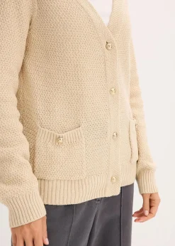 bonprix Bekleidung·Umstandsmode|Pullover & Strickjacken^Melange Strickjacke mit goldfarbigen Knöpfen kieselbeige meliert