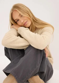 bonprix Bekleidung·Umstandsmode|Pullover & Strickjacken^Melange Strickjacke mit goldfarbigen Knöpfen kieselbeige meliert