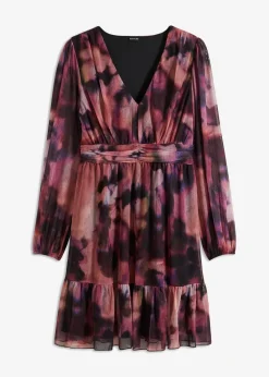 bonprix Kleider|Bekleidung·Pullover & Strickjacken^Mesh-Kleid rosa/schwarz bedruckt