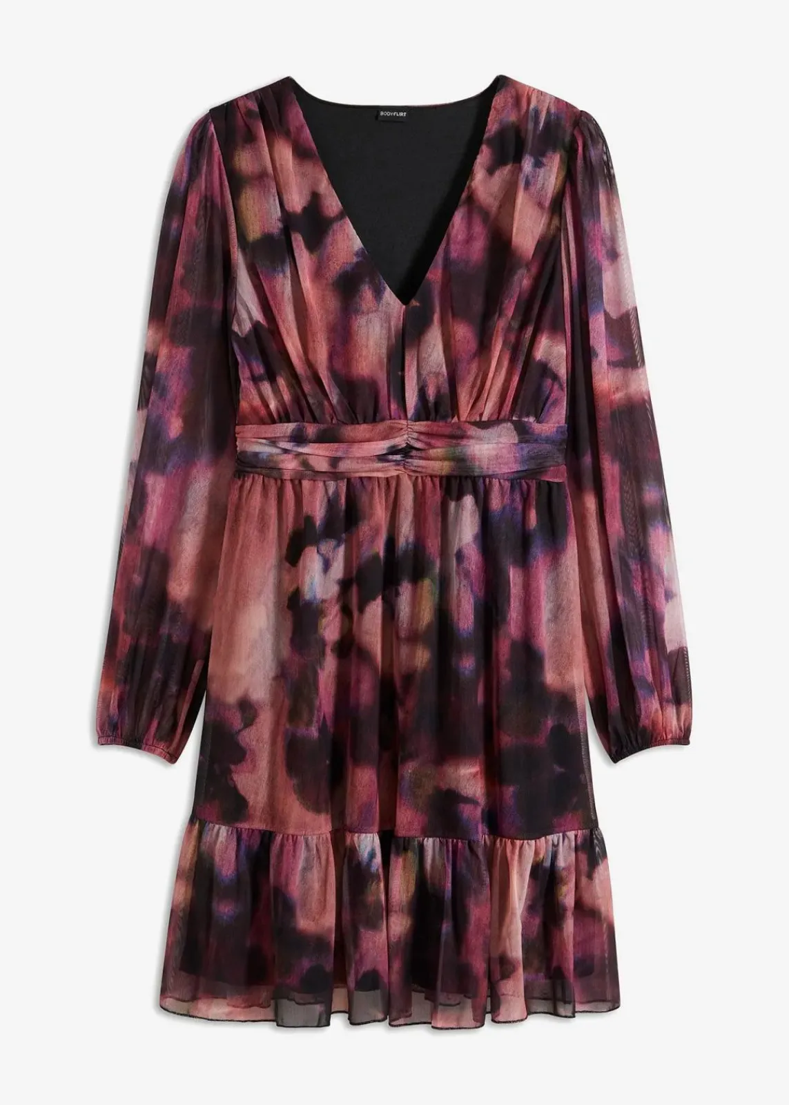 bonprix Kleider|Bekleidung·Pullover & Strickjacken^Mesh-Kleid rosa/schwarz bedruckt