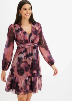 bonprix Kleider|Bekleidung·Pullover & Strickjacken^Mesh-Kleid rosa/schwarz bedruckt