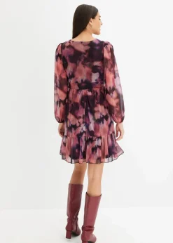 bonprix Kleider|Bekleidung·Pullover & Strickjacken^Mesh-Kleid rosa/schwarz bedruckt