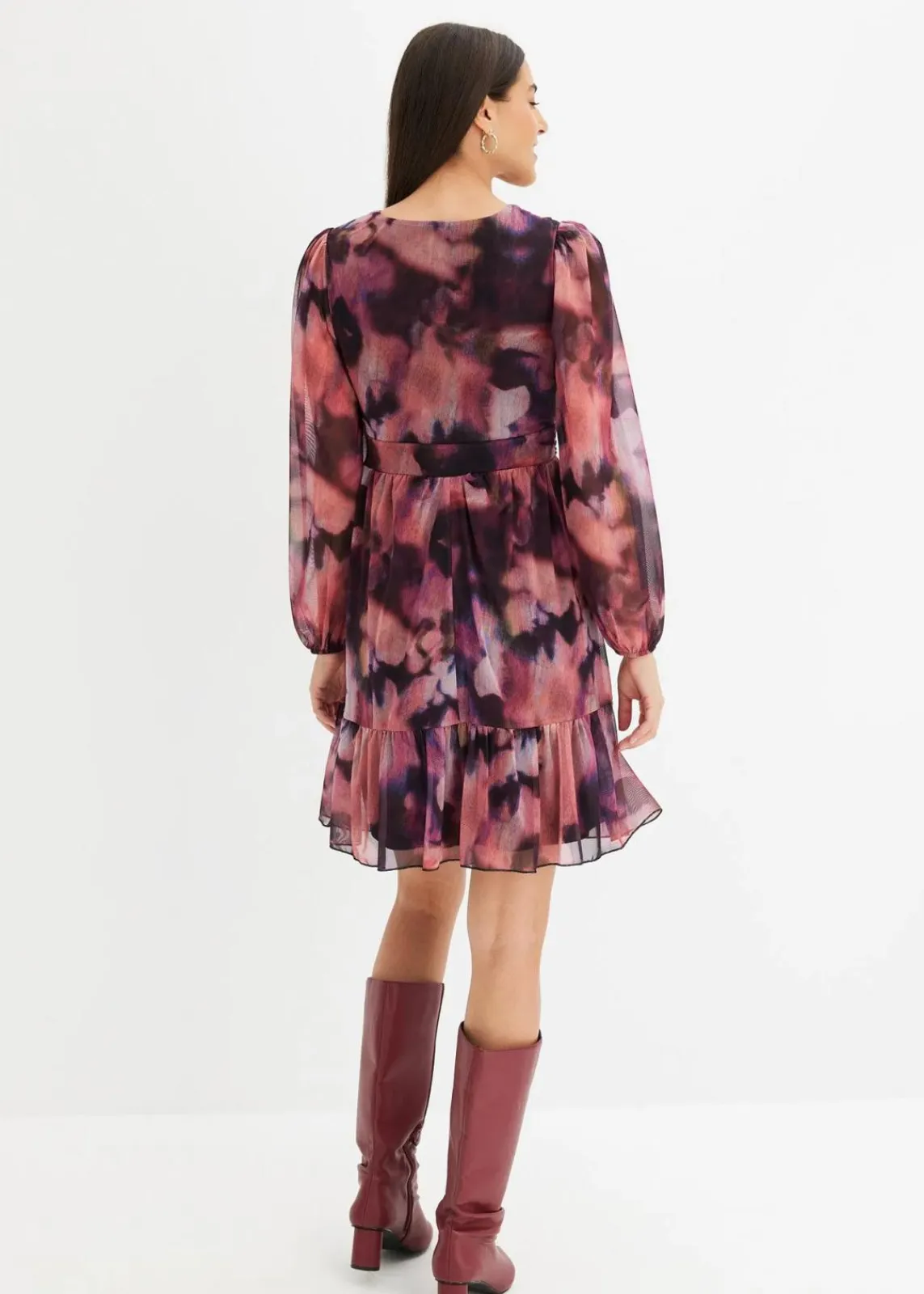 bonprix Kleider|Bekleidung·Pullover & Strickjacken^Mesh-Kleid rosa/schwarz bedruckt