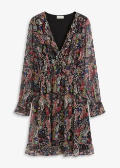 bonprix Bekleidung·Pullover & Strickjacken|Kleider^Mesh-Kleid schwarz paisley