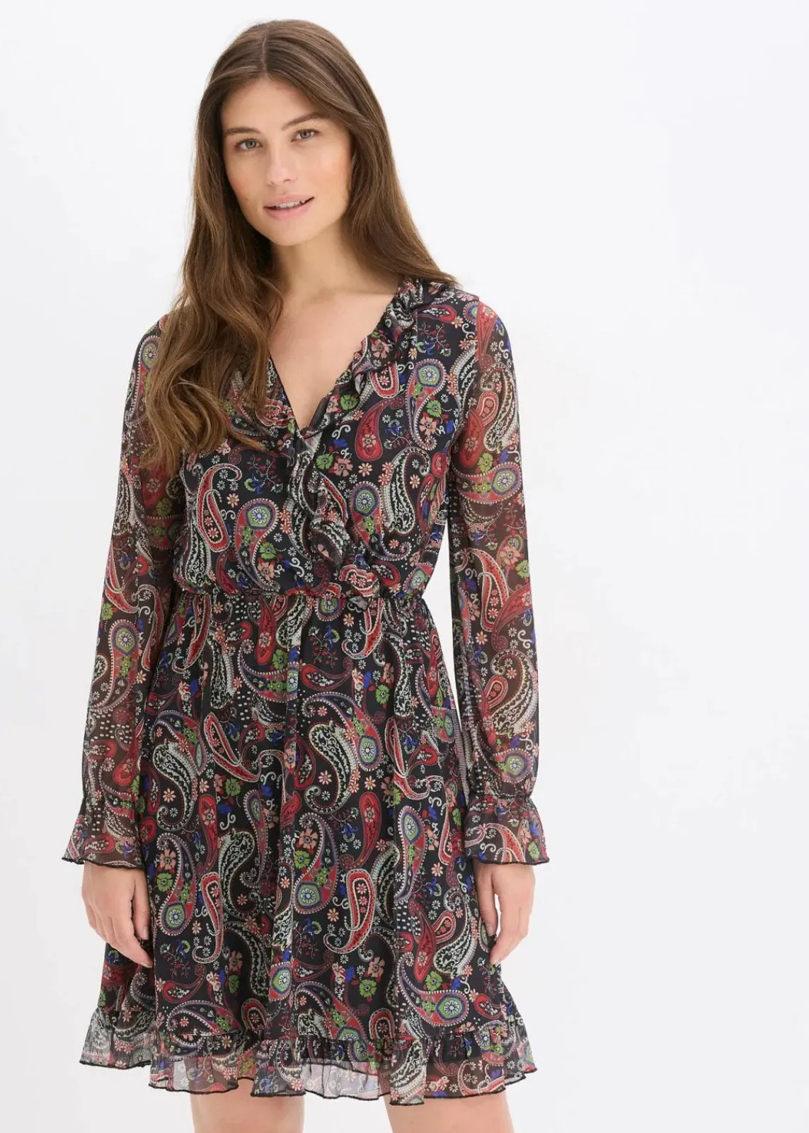 bonprix Bekleidung·Pullover & Strickjacken|Kleider^Mesh-Kleid schwarz paisley
