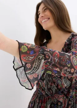 bonprix Bekleidung·Pullover & Strickjacken|Kleider^Mesh-Kleid schwarz paisley