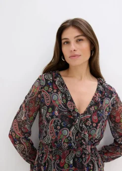 bonprix Bekleidung·Pullover & Strickjacken|Kleider^Mesh-Kleid schwarz paisley