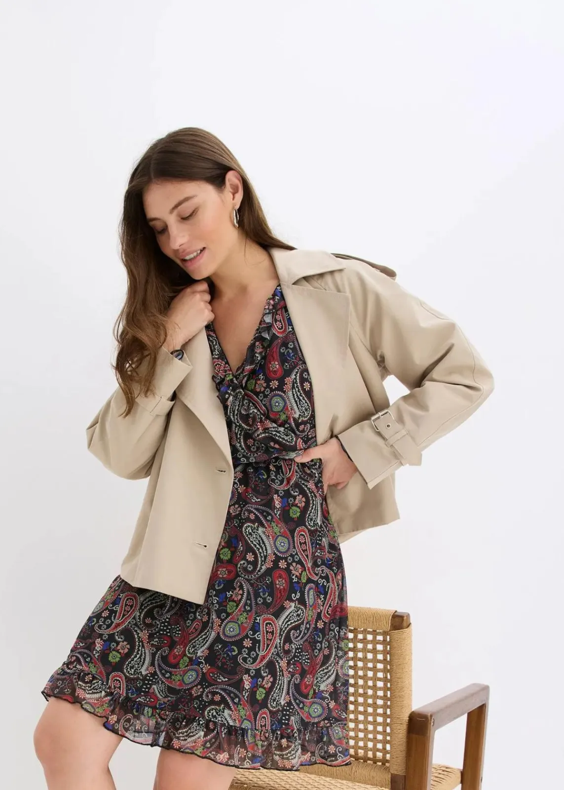bonprix Bekleidung·Pullover & Strickjacken|Kleider^Mesh-Kleid schwarz paisley