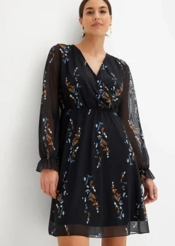 bonprix Bekleidung·Pullover & Strickjacken|Kleider^Meshkleid schwarz geblümt