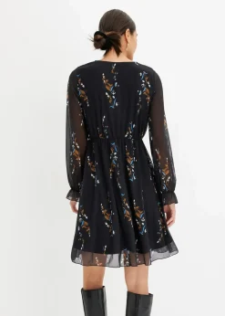 bonprix Bekleidung·Pullover & Strickjacken|Kleider^Meshkleid schwarz geblümt