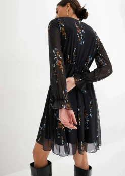 bonprix Bekleidung·Pullover & Strickjacken|Kleider^Meshkleid schwarz geblümt