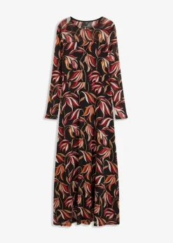 bonprix Kleider|Nachhaltigere Materialien^Meshkleid schwarz/rot bedruckt