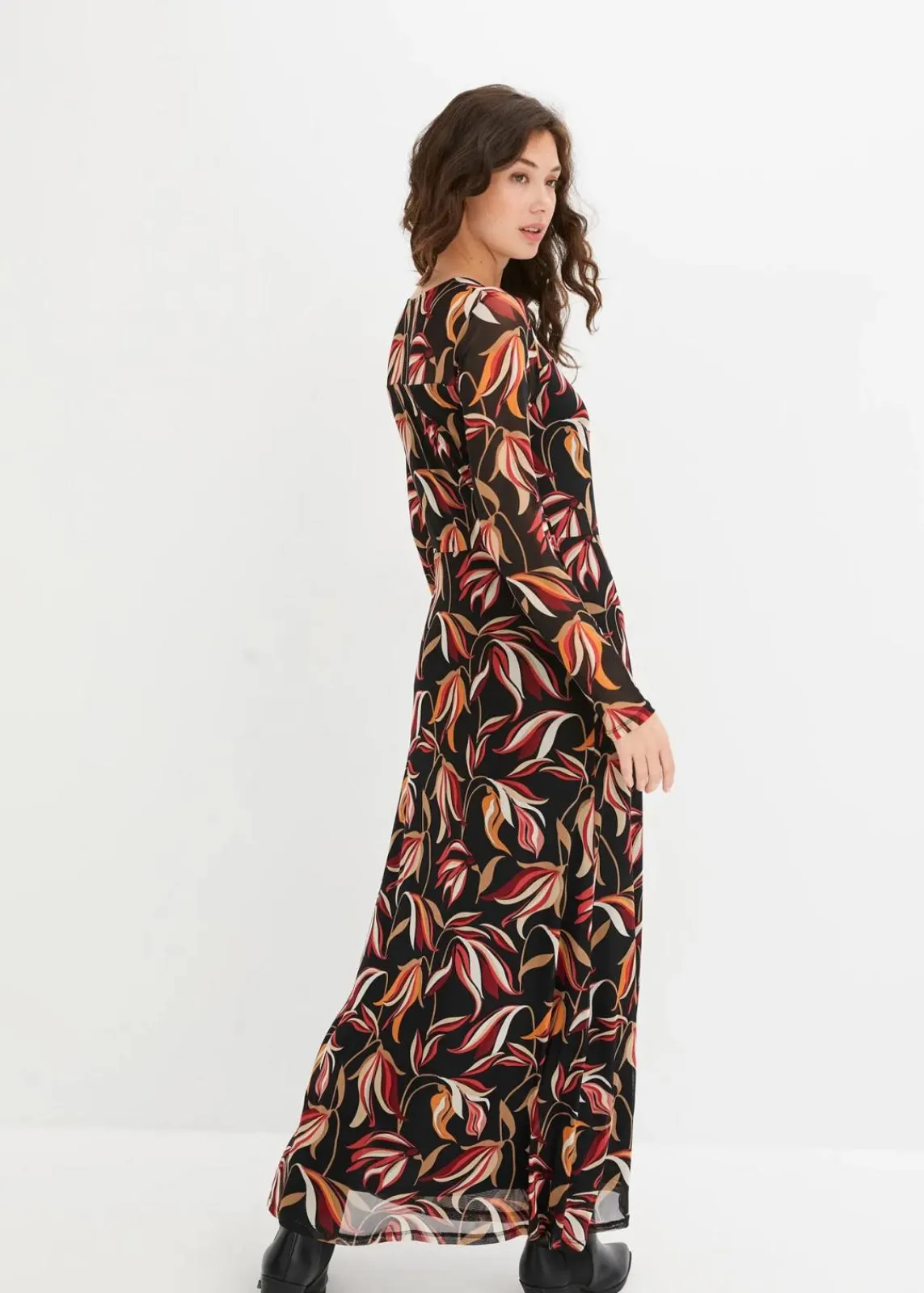 bonprix Kleider|Nachhaltigere Materialien^Meshkleid schwarz/rot bedruckt