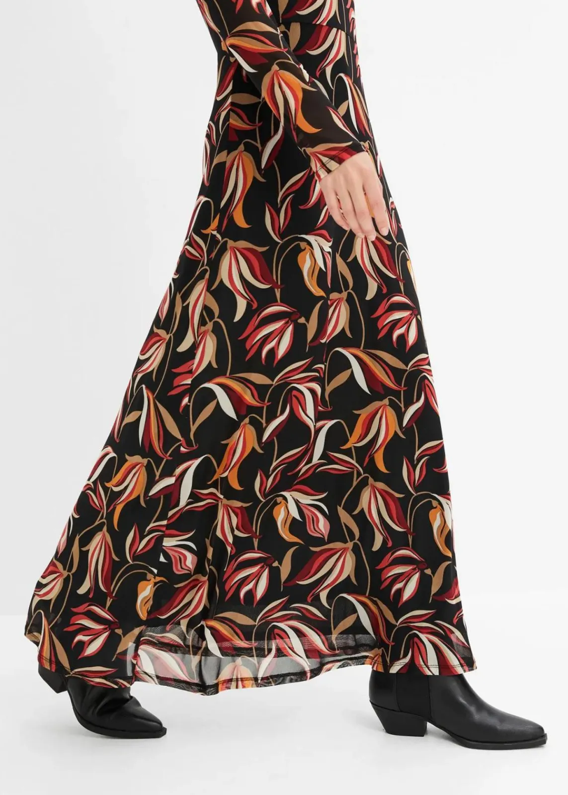 bonprix Kleider|Nachhaltigere Materialien^Meshkleid schwarz/rot bedruckt