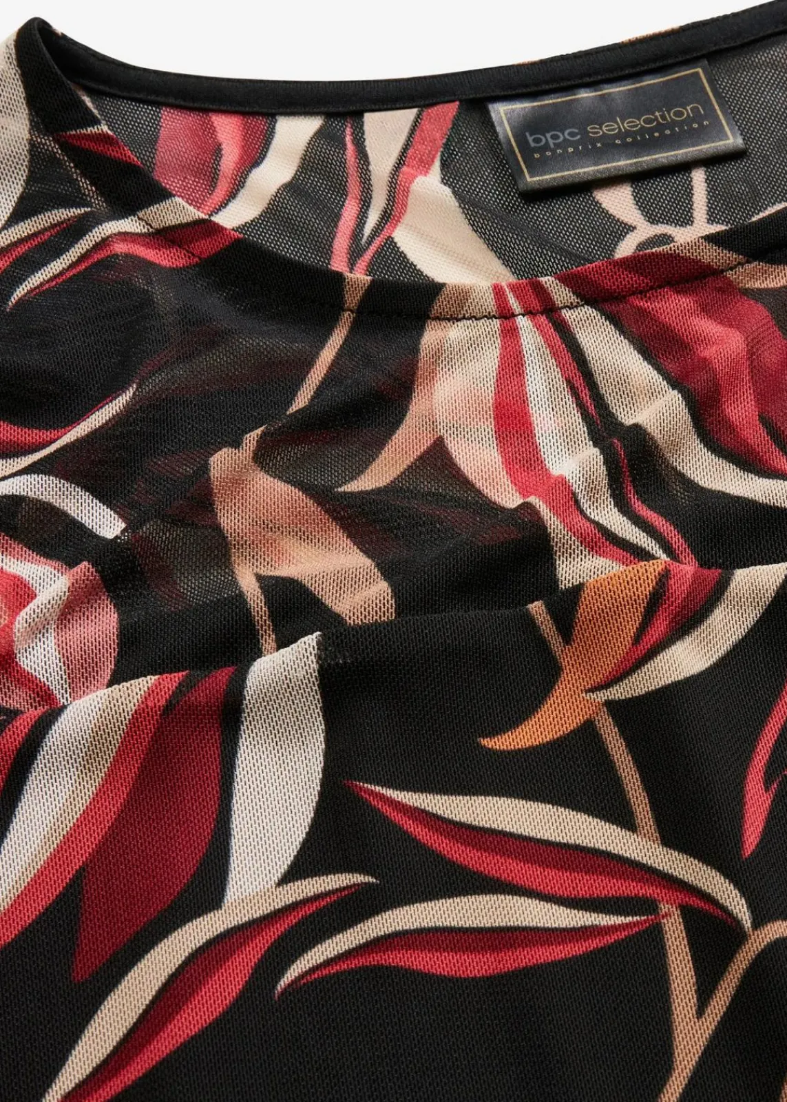 bonprix Kleider|Nachhaltigere Materialien^Meshkleid schwarz/rot bedruckt