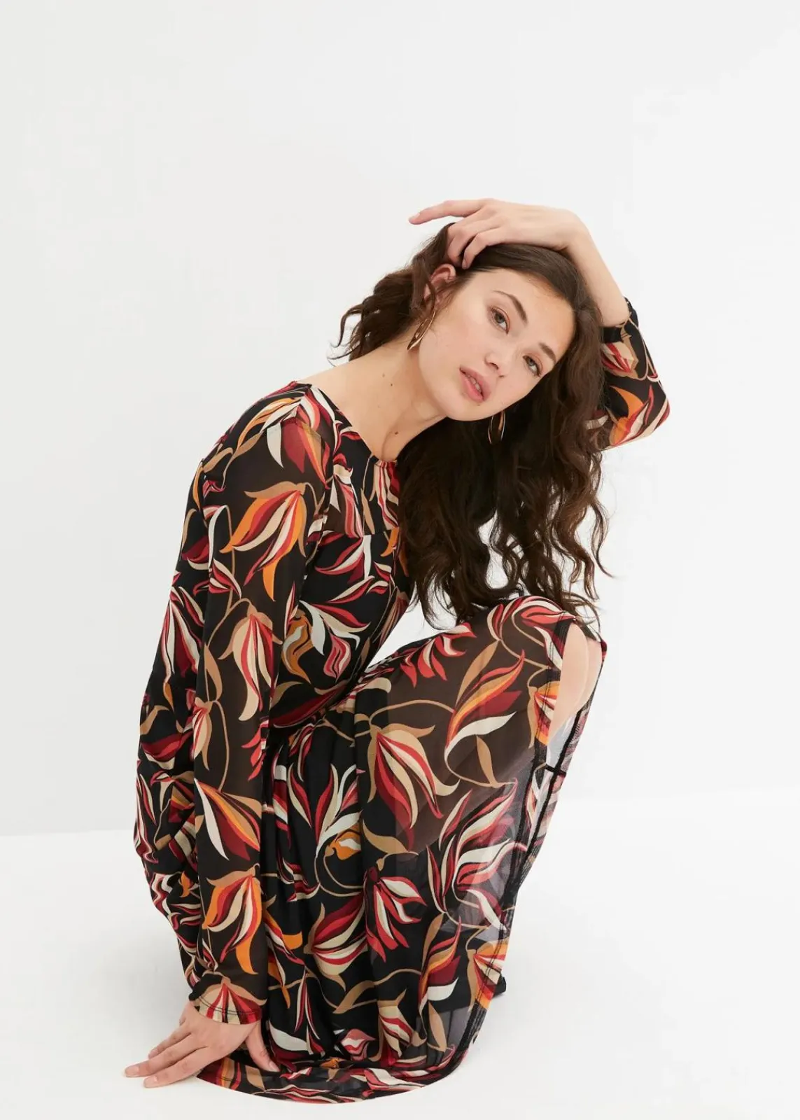 bonprix Kleider|Nachhaltigere Materialien^Meshkleid schwarz/rot bedruckt