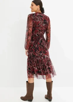 bonprix Kleider|Bekleidung·Pullover & Strickjacken^Mesh-Midikleid schwarz/rot bedruckt