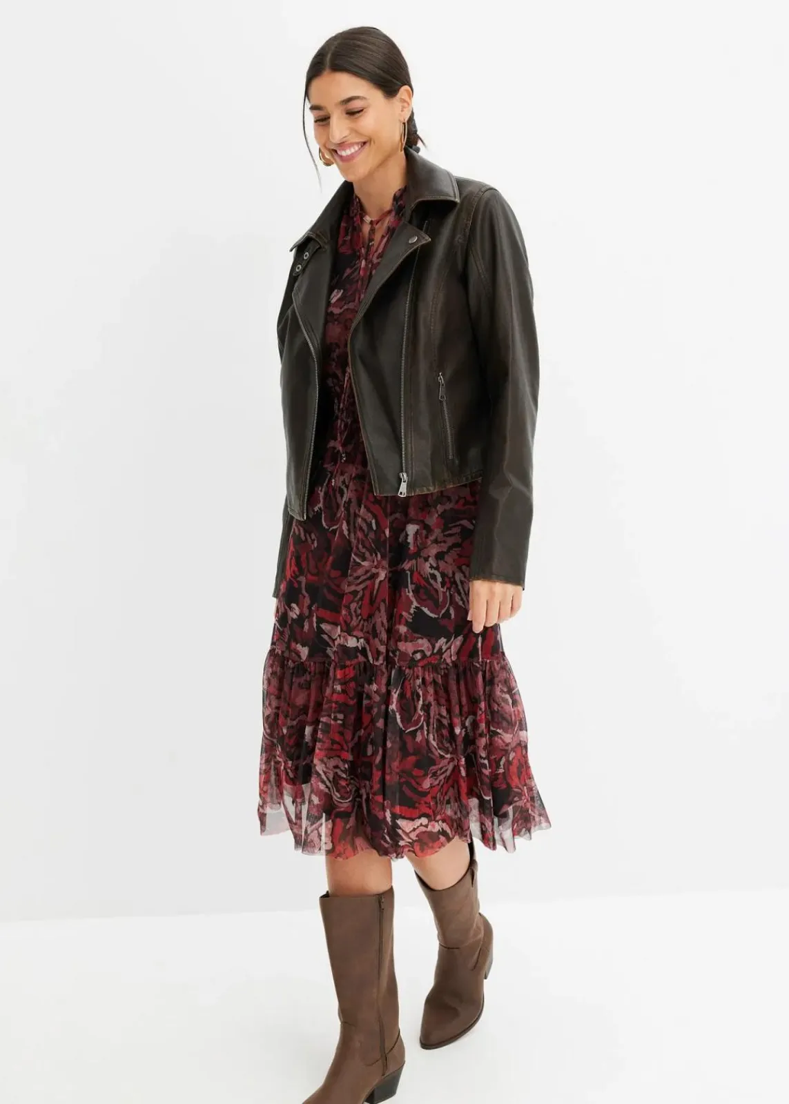 bonprix Kleider|Bekleidung·Pullover & Strickjacken^Mesh-Midikleid schwarz/rot bedruckt