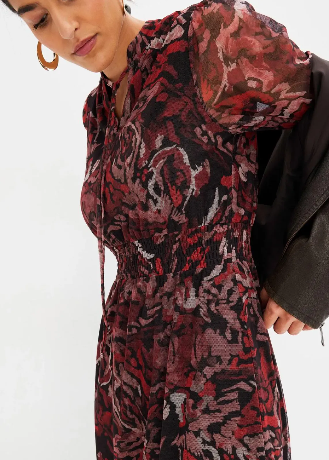 bonprix Kleider|Bekleidung·Pullover & Strickjacken^Mesh-Midikleid schwarz/rot bedruckt
