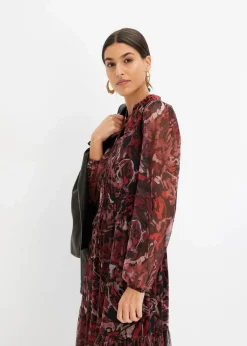 bonprix Kleider|Bekleidung·Pullover & Strickjacken^Mesh-Midikleid schwarz/rot bedruckt
