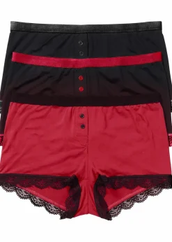 bonprix Wäsche·Höschen|Höschen^Microfaser Damen Boxer (3er Pack) schwarz + dunkelrot