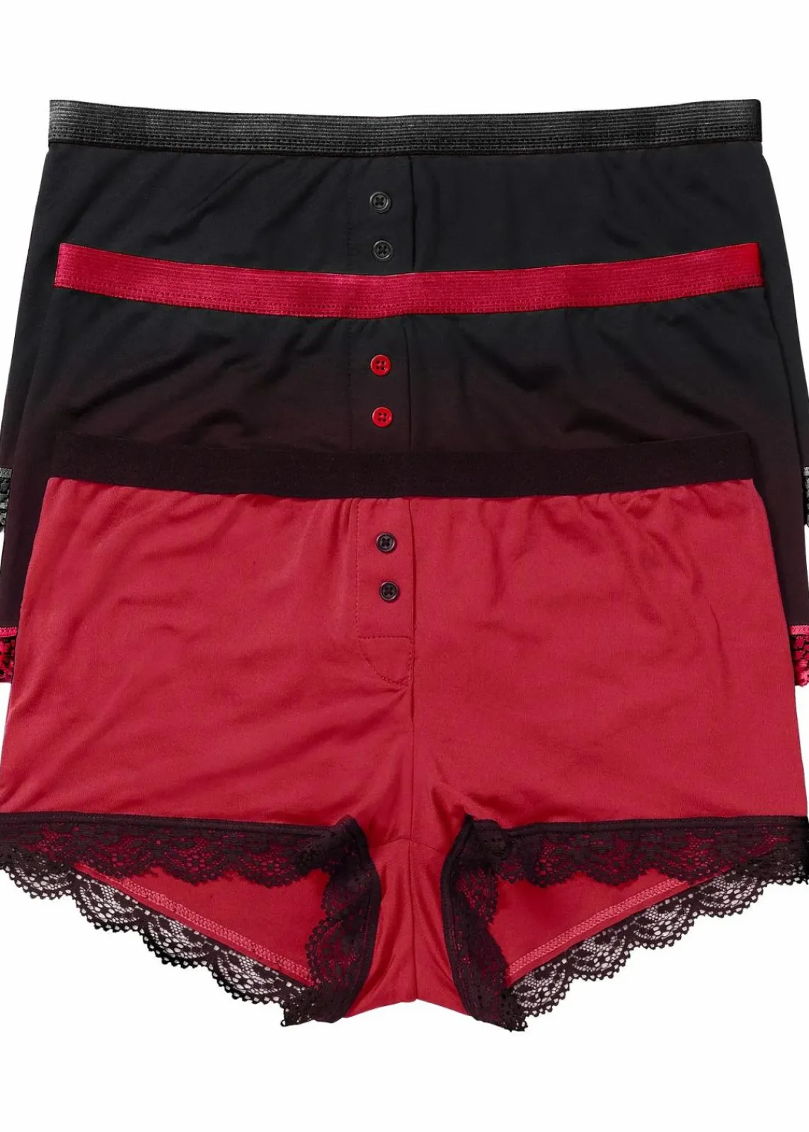bonprix Wäsche·Höschen|Höschen^Microfaser Damen Boxer (3er Pack) schwarz + dunkelrot