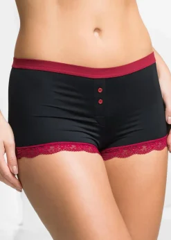 bonprix Wäsche·Höschen|Höschen^Microfaser Damen Boxer (3er Pack) schwarz + dunkelrot