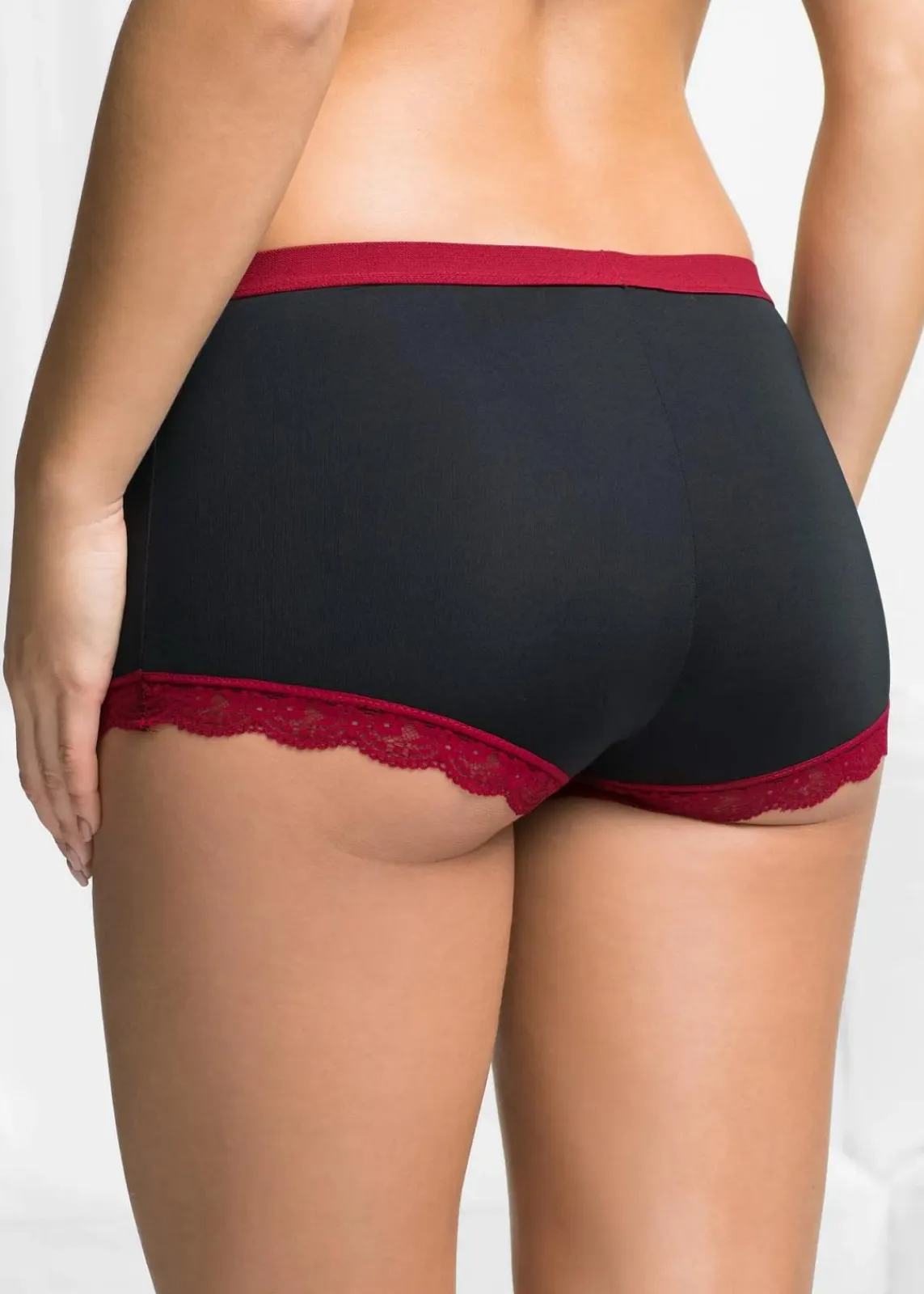 bonprix Wäsche·Höschen|Höschen^Microfaser Damen Boxer (3er Pack) schwarz + dunkelrot