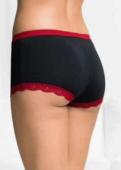 bonprix Wäsche·Höschen|Höschen^Microfaser Damen Boxer (3er Pack) schwarz + dunkelrot