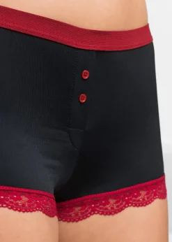 bonprix Wäsche·Höschen|Höschen^Microfaser Damen Boxer (3er Pack) schwarz + dunkelrot