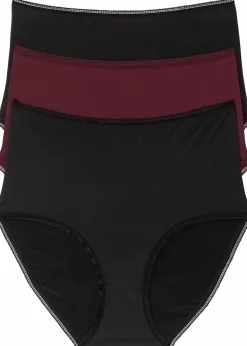 bonprix Wäsche·Basics|Wäsche·Höschen^Microfaser Highwaist Slip (3er Pack) schwarz + bordeaux