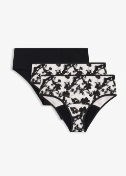 bonprix Wäsche·Baumwollunterwäsche|Wäsche·Höschen^Microfaser Perioden Panty mit mittlerer Saugkraft (3er Pack) naturbeige bedruckt + schwarz