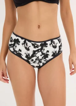 bonprix Wäsche·Baumwollunterwäsche|Wäsche·Höschen^Microfaser Perioden Panty mit mittlerer Saugkraft (3er Pack) naturbeige bedruckt + schwarz
