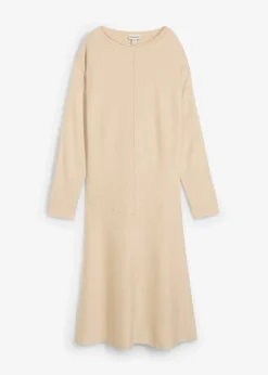 bonprix Bekleidung·Umstandsmode|Bekleidung·Pullover & Strickjacken^Midi Strickkleid aus Viskose-Mix kieselbeige meliert