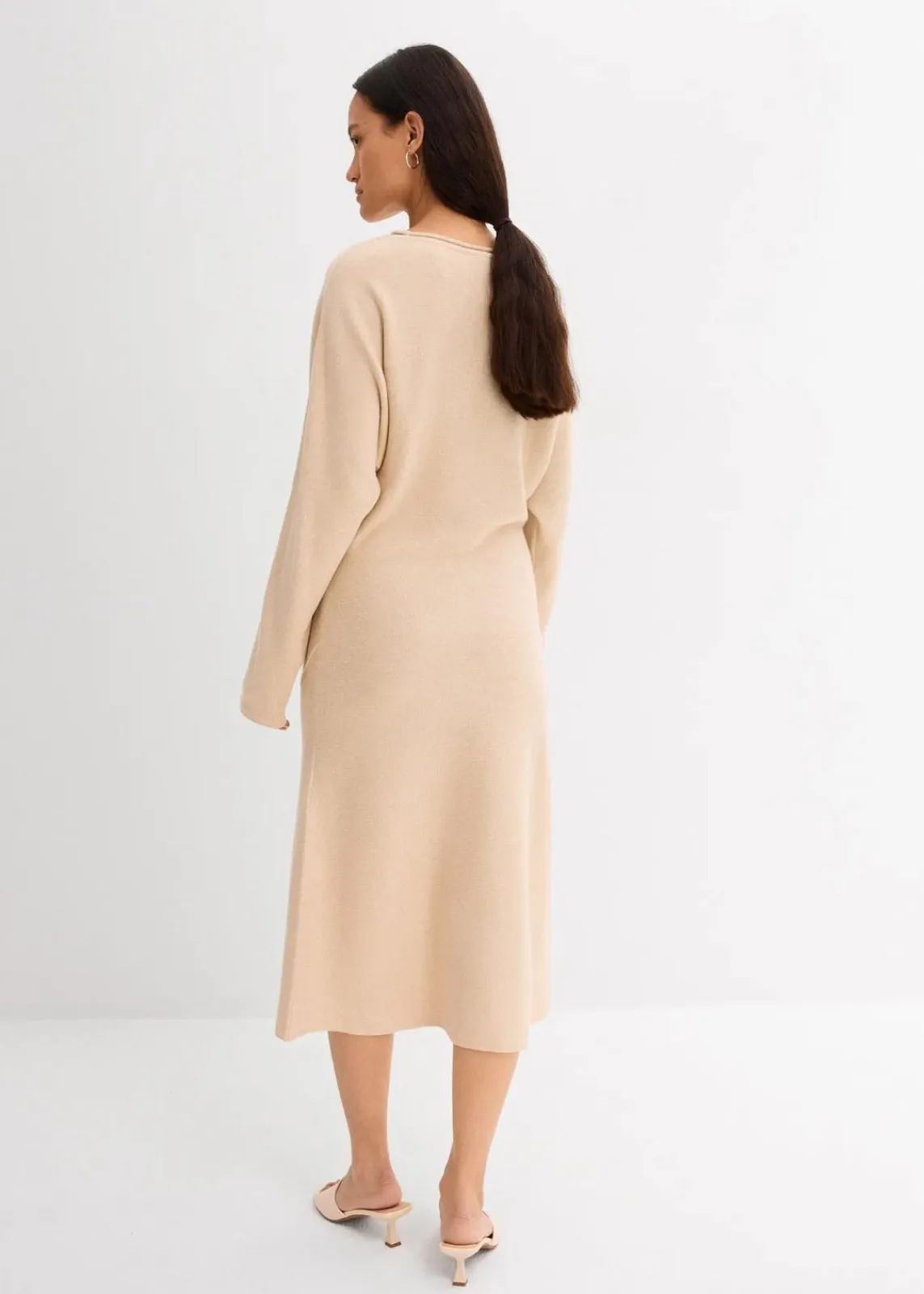 bonprix Bekleidung·Umstandsmode|Bekleidung·Pullover & Strickjacken^Midi Strickkleid aus Viskose-Mix kieselbeige meliert