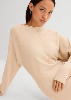 bonprix Bekleidung·Umstandsmode|Bekleidung·Pullover & Strickjacken^Midi Strickkleid aus Viskose-Mix kieselbeige meliert