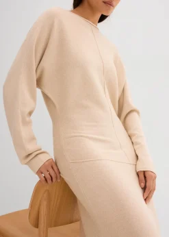 bonprix Bekleidung·Umstandsmode|Bekleidung·Pullover & Strickjacken^Midi Strickkleid aus Viskose-Mix kieselbeige meliert