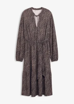 bonprix Bekleidung·Pullover & Strickjacken^Midi-Jerseykleid schwarz floral