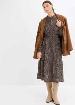bonprix Bekleidung·Pullover & Strickjacken^Midi-Jerseykleid schwarz floral