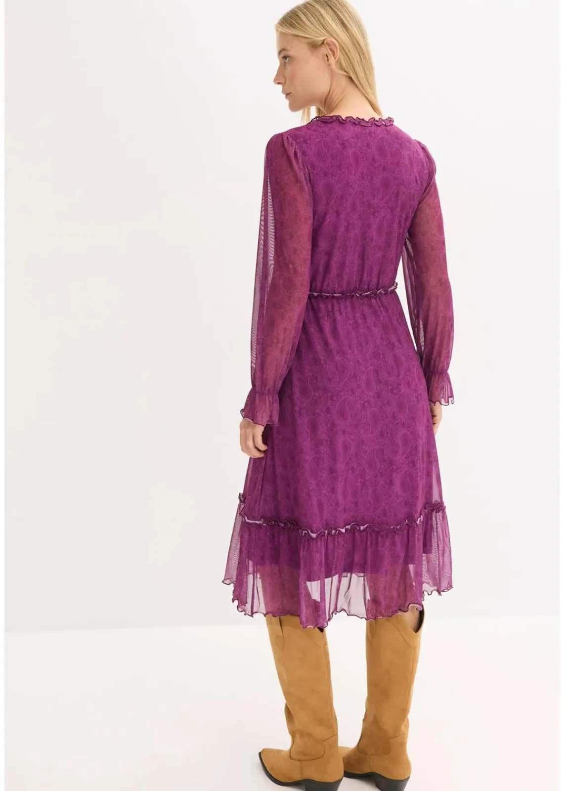 bonprix Bekleidung·Pullover & Strickjacken|Kleider^Midi-Jerseykleid aus Mesh dunkellila paisley